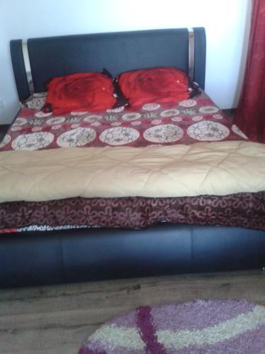 斯拉蒂纳Villa ALEX的床上有两个红色枕头的床