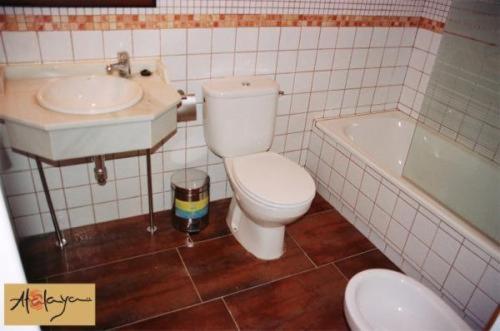 里奥廷托矿区阿塔拉亚旅馆的浴室配有卫生间、盥洗盆和浴缸。