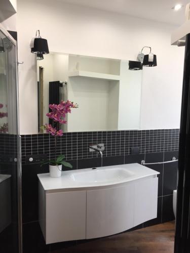 都灵Attico Lux Turin的浴室设有白色水槽和镜子