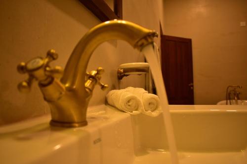 努沃勒埃利耶山丘度假屋的浴室水槽配有水龙头和一卷卫生纸