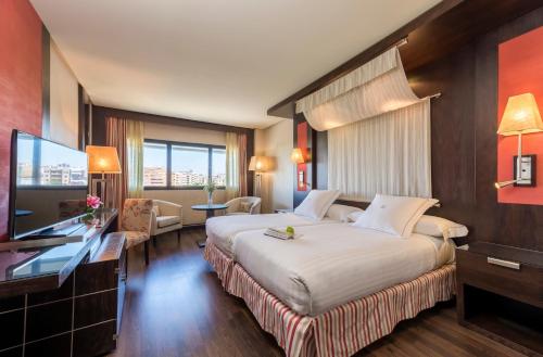 科尔多瓦科尔多瓦中心酒店的酒店客房设有一张大床和一台电视。