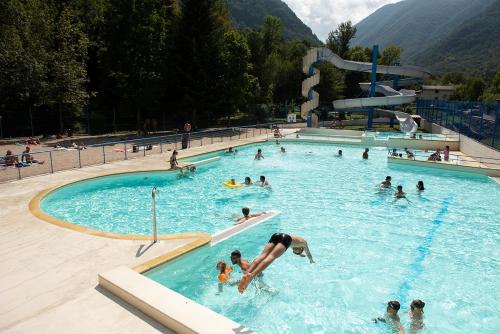 阿斯顿帕熊度假屋的一群人在游泳池里