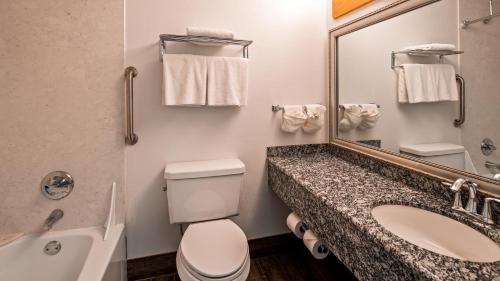 瓦尔迪兹瓦尔迪兹港贝斯特韦斯特酒店的一间带卫生间、水槽和镜子的浴室