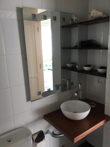 洛斯·亚诺斯·德·阿里丹White House Suite的一间带碗水槽和镜子的浴室