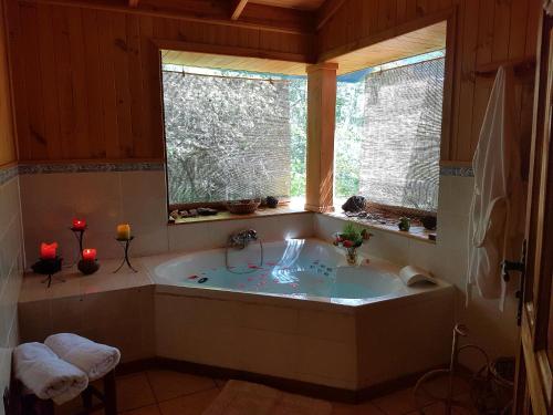 llifenMavidahue的带2扇窗户的浴室设有大浴缸