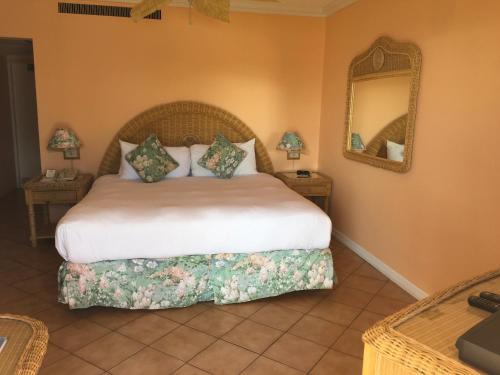 Mount Pleasant可可礁百慕达酒店的一间卧室配有一张大床和镜子