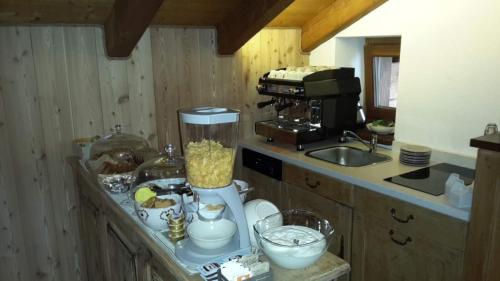 蒙蒂奥韦特Maison Chenal的厨房配有带搅拌机的台面
