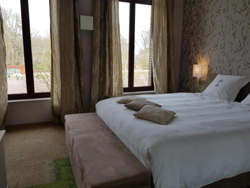 阿特Hôtel du Parc Ath的卧室设有一张带窗户的白色大床