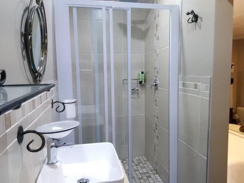彼得马里茨堡Welcome Home Cottages的带淋浴、水槽和卫生间的浴室