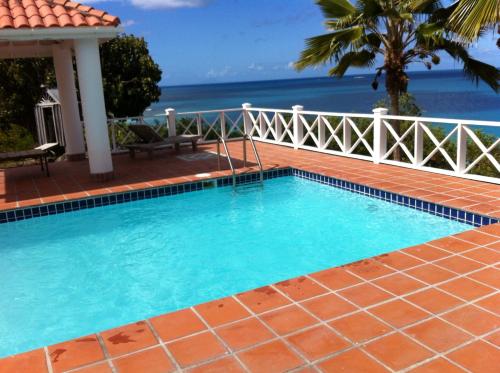 Five Islands VillageAloe Villa的一座背景海洋的游泳池