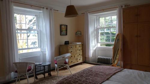 瓦伦西亚岛Reenglas House的一间卧室配有一张床、两把椅子和一个梳妆台