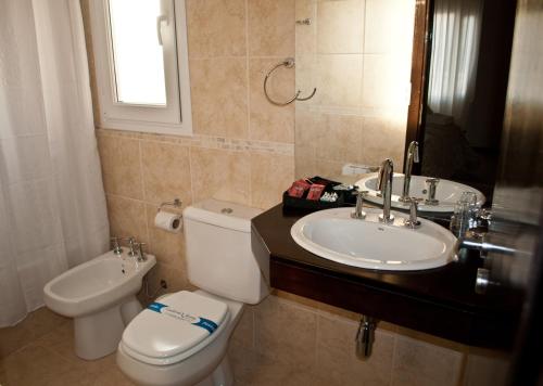 坦迪尔艾雷斯·坦迪尔酒店的一间带卫生间和水槽的浴室