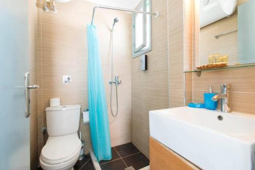 林都斯赛诺内斯林佐斯酒店的浴室配有卫生间、淋浴和盥洗盆。