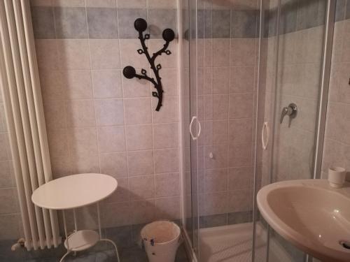 CrevacuoreLocanda dei Mercanti的带淋浴和盥洗盆的浴室