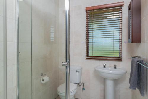 圣卢西亚Manzini Chalets的浴室配有卫生间、盥洗盆和淋浴。