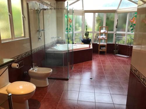 马里巴Taj on Byrnes - Private Luxury Apartment Mareeba的带淋浴、卫生间和浴缸的浴室