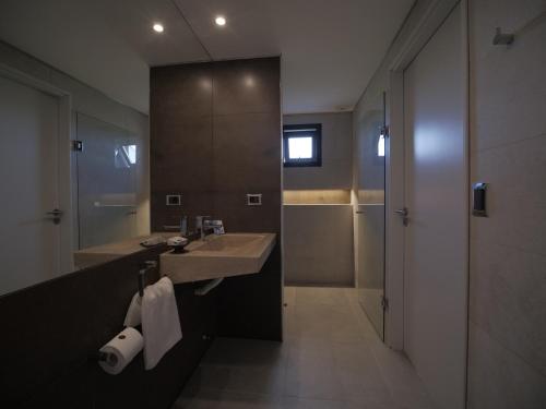 ProgresoPizzorno Lodge & Wine的一间带水槽、淋浴和镜子的浴室
