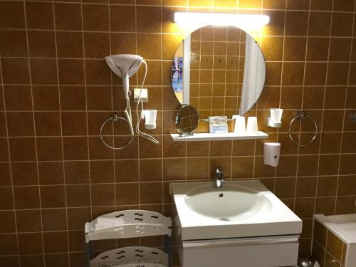WonsheimHotel zum Ochsen的一间带水槽和镜子的浴室