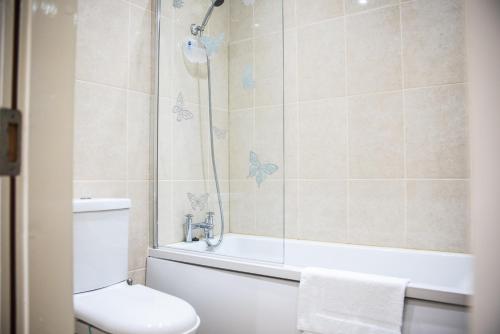 柯罗格伦Holywell Way Swords的带淋浴、卫生间和浴缸的浴室