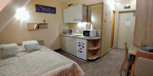科帕奥尼克Elite Apartment Konaci的小房间设有床和厨房