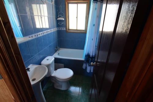 阿尔加罗沃Cabaña Vintage的蓝色的浴室设有卫生间和水槽