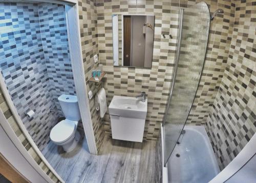 滨海阿雷尼斯L'Hostalet d'Arenys de Mar的浴室配有卫生间、盥洗盆和淋浴。