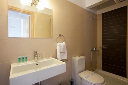 雅典大都市酒店的一间带水槽、卫生间和镜子的浴室