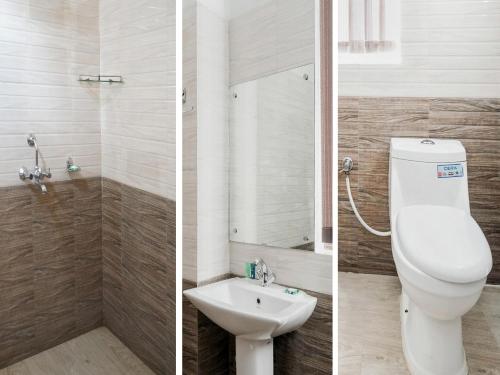 古瓦哈提Pemaling Lords Eco Inn Guwahati的浴室的两张照片,配有卫生间和水槽