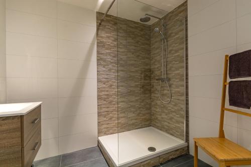 法尔肯堡Boven de ijsjes的浴室里设有玻璃门淋浴