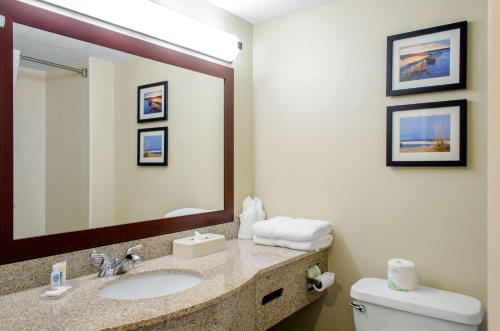 比洛克西Comfort Inn & Suites Biloxi-D'Iberville的一间带水槽、镜子和卫生间的浴室