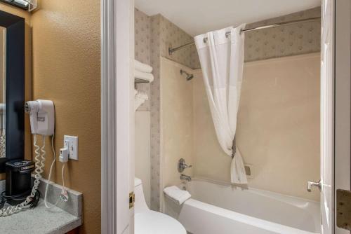 韦德Comfort Inn Mount Shasta Area的浴室配有卫生间、浴缸和水槽。