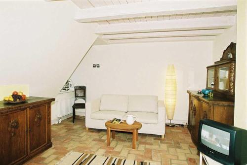 于克里茨Haus am Achterwasser Whg "Klabautermann"的客厅配有白色沙发和电视
