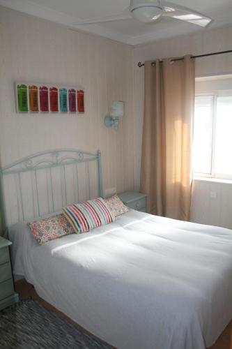 巴尔巴特Don Pelayo的卧室配有白色的床和窗户。