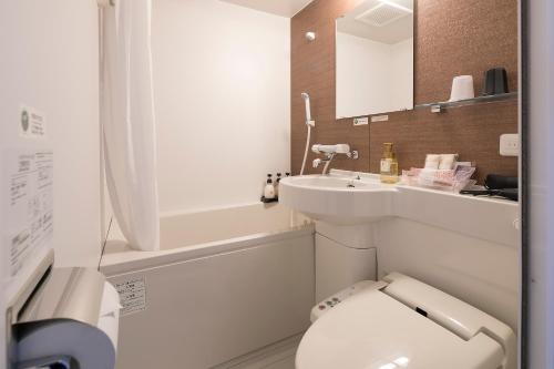 天理市GRANDVRIO HOTEL NARA -WAKURA- -ROUTE INN HOTELS-的一间带卫生间和水槽的小浴室