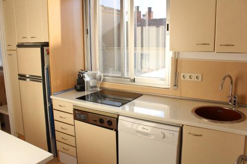 塞哥维亚VUT Skyline的一个带水槽和窗户的小厨房