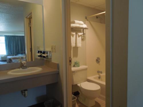 米尔斯伯勒大西洋酒店的浴室配有盥洗盆、卫生间和浴缸。