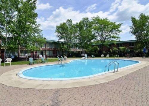 杜波依斯Hotel Veranda DuBois的一座大游泳池,位于种有树木的庭院内