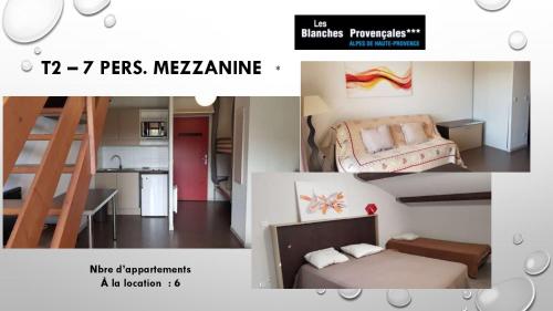 瑟洛内白色普罗旺斯酒店的卧室和厨房图片的拼合