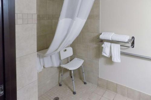 欧文Quality Inn DFW Airport North的浴室内配有带白色椅子的淋浴