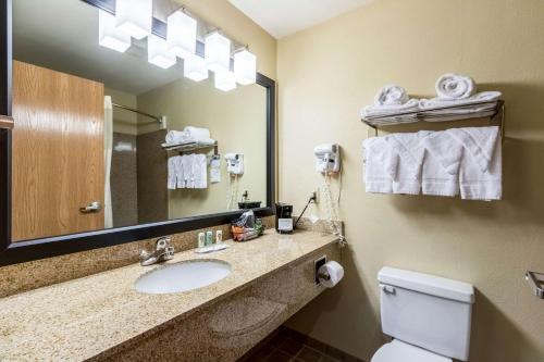 基林Quality Inn Killeen Forthood的一间带水槽、卫生间和镜子的浴室