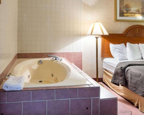 Southern EstatesQuality Inn Petersburg Near Fort Gregg-Adams的带浴缸的酒店客房 - 带一张床