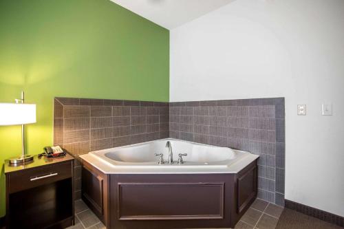 Haysville海斯维尔司丽普套房酒店的带浴缸和绿色墙壁的浴室