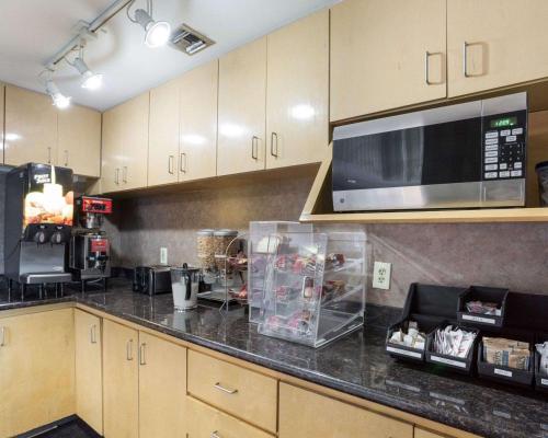 新奥尔良Rodeway Inn & Suites的厨房配有带微波炉的台面