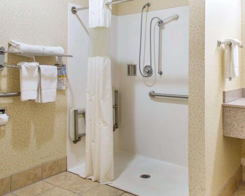 梅里登梅里登品质套房酒店的带淋浴和浴帘的浴室