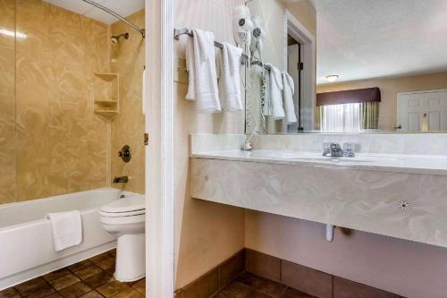 奥古斯塔Rodeway Inn的一间带水槽、浴缸和卫生间的浴室