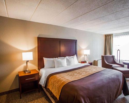 奥兰帕克Quality Inn & Suites Orland Park - Chicago的酒店客房带一张大床和一把椅子