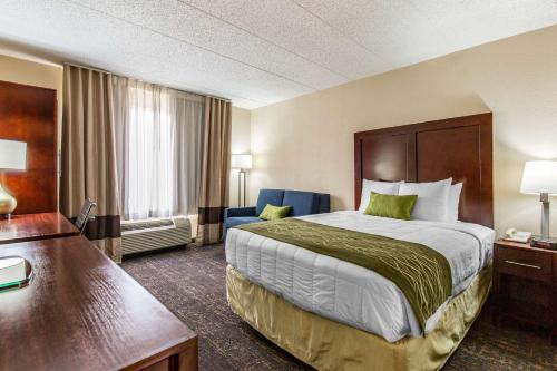 贝尔茨维尔北学院公园康福特茵酒店的配有一张床和一张书桌的酒店客房