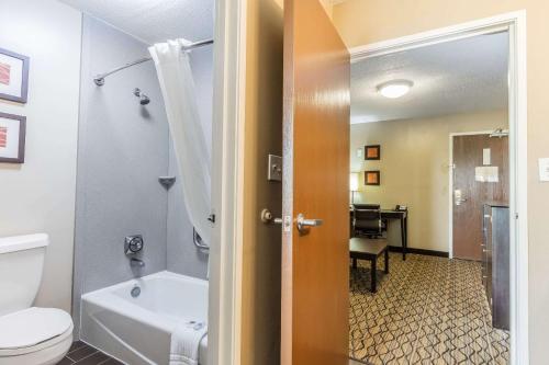 格尔夫波特格尔夫波特体育馆水晶康福特茵套房酒店的浴室配有卫生间、浴缸和水槽。