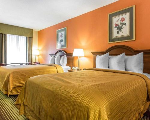 温斯顿·塞勒姆温斯顿-塞勒姆大学品质酒店的橙色墙壁的酒店客房内的两张床
