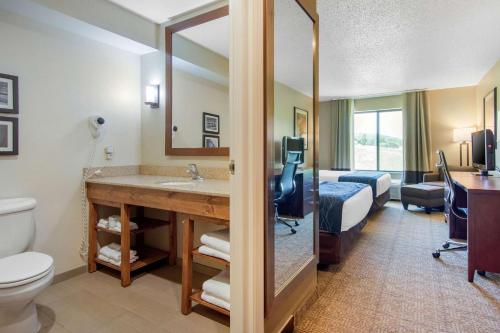 库珀斯敦Comfort Inn & Suites Milford - Cooperstown的酒店客房设有带床和水槽的浴室